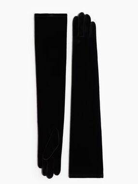 Long Black Velour Opera Gloves - Women Accessories